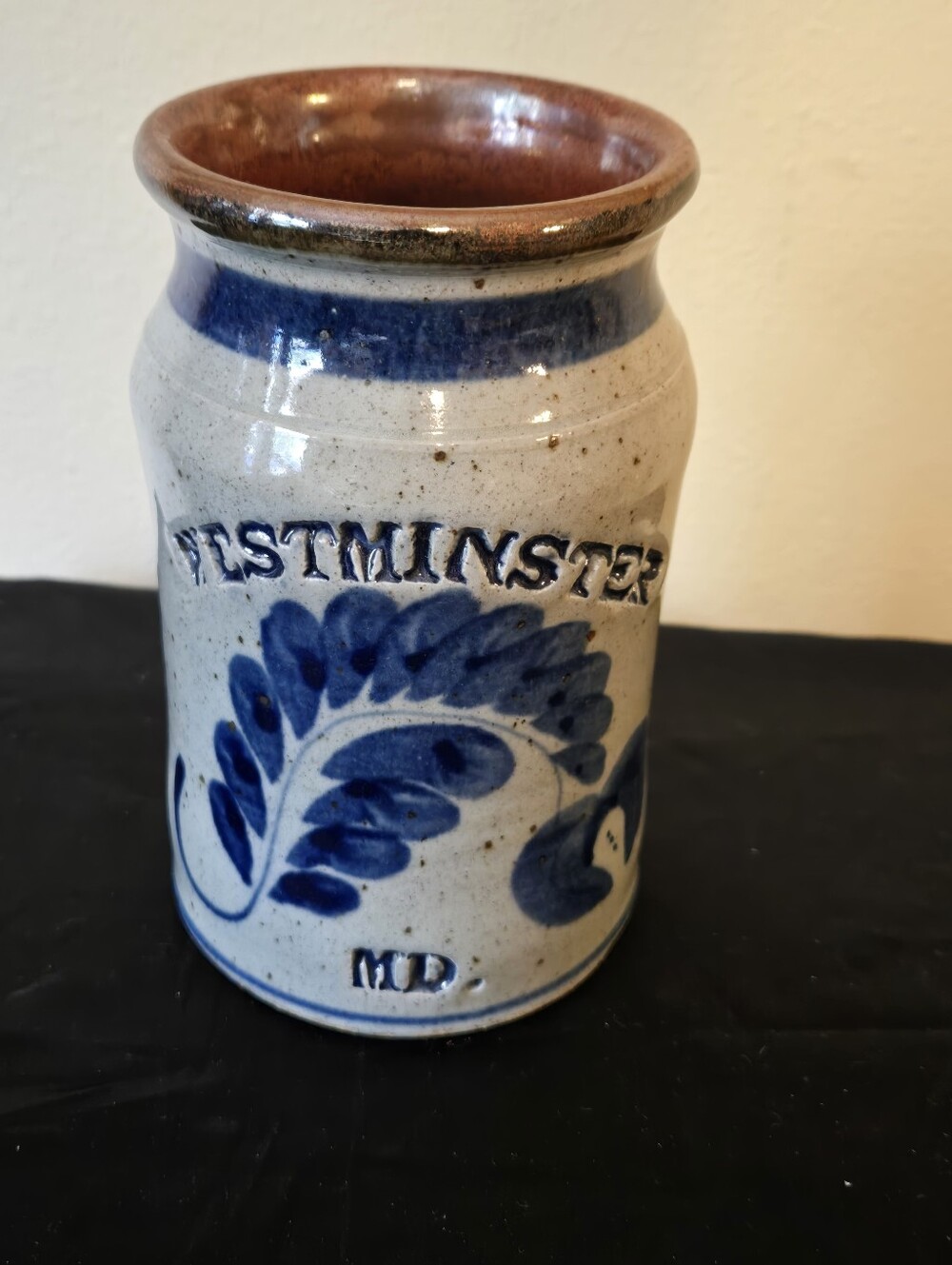 Westminster MD Blue and Cream Stoneware Decorative Jar